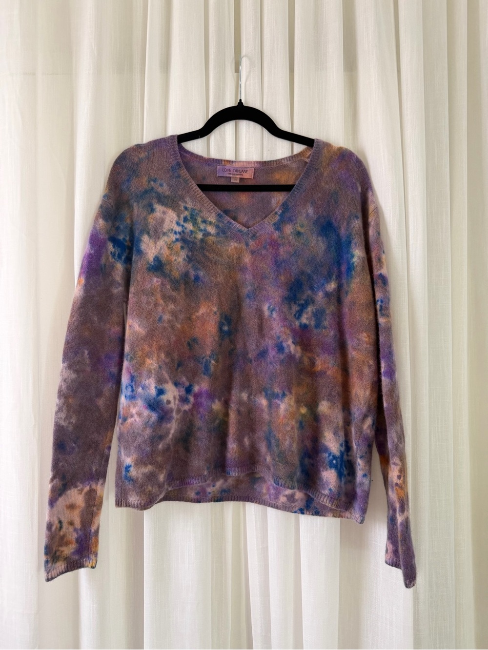 Love Tanjane / Anthropologie 100% Cashmere V Neck Tie Dye Sweater XS Perfect